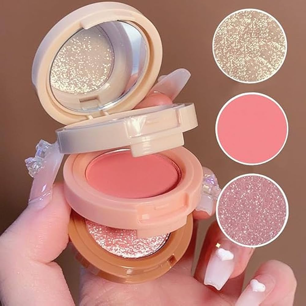 3 in 1 face blusher + highlihger with mini compact palette